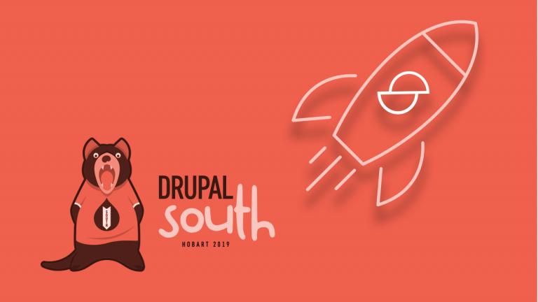 Drupal south logo next to a Sector rocket. 