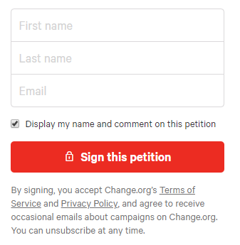 Screenshot of opt-out signup on a petition form