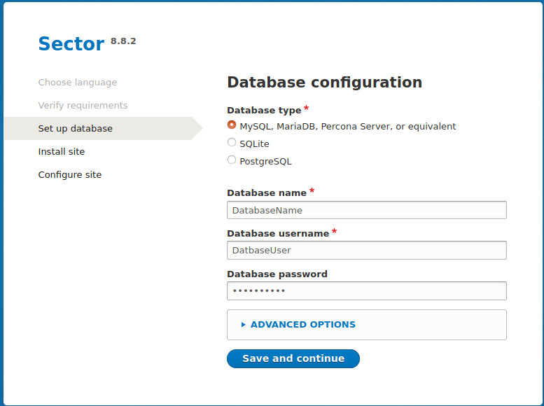 Installing Sector - database configuration